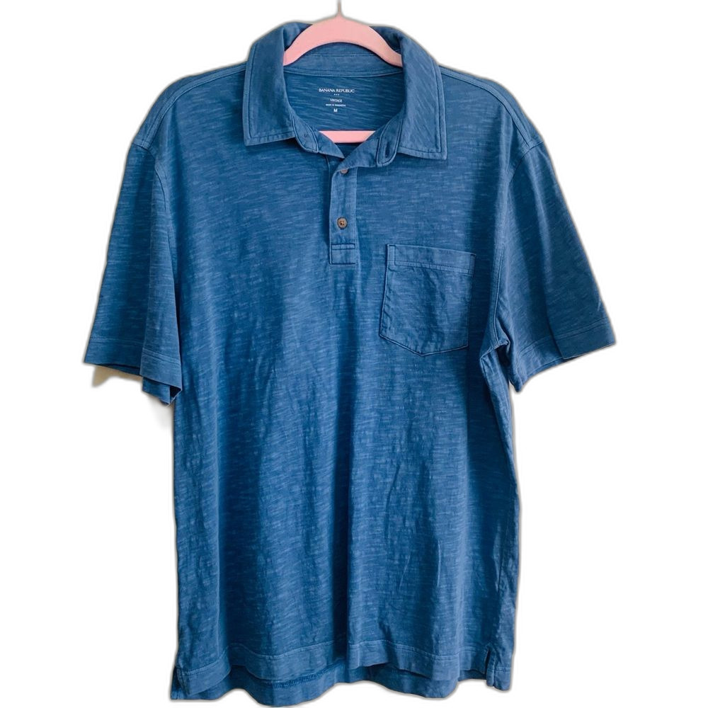 Banana Republic Vintage Slub cotton polo shirt in Icy Cove blue size medium